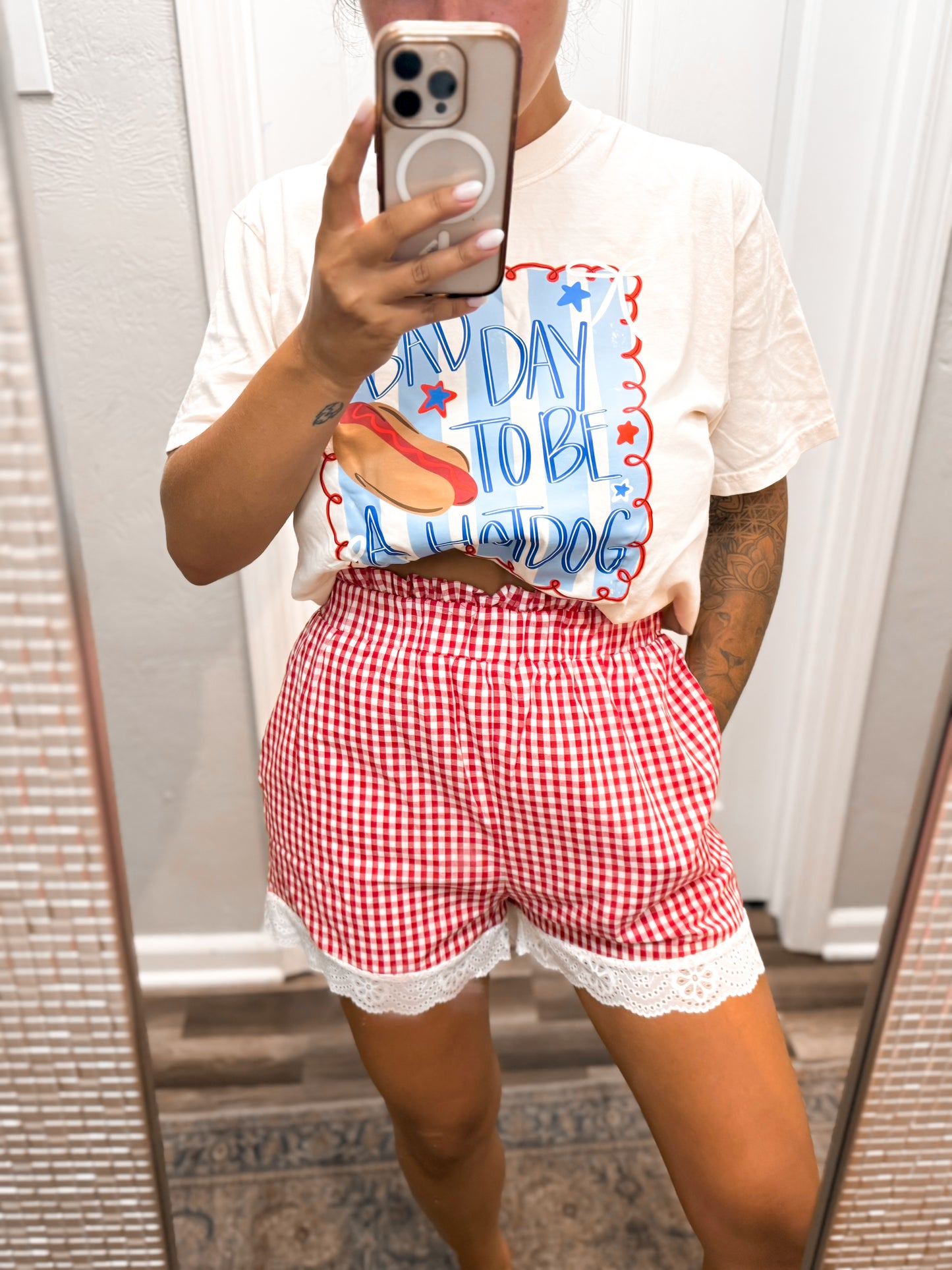 Red Gingham Lace Shorts