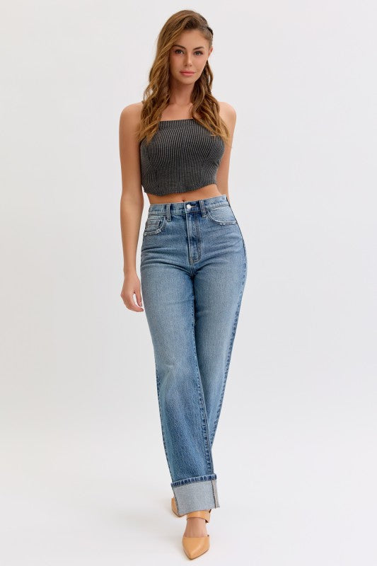 High Rise Dad Jean With Cuff- Cello