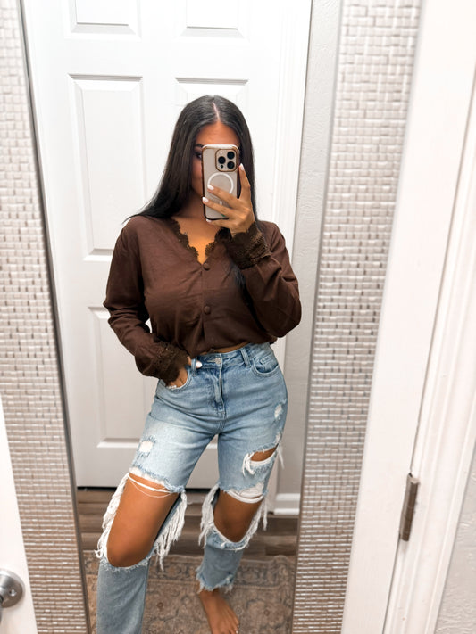 Chocolate Lace Knit Cardigan