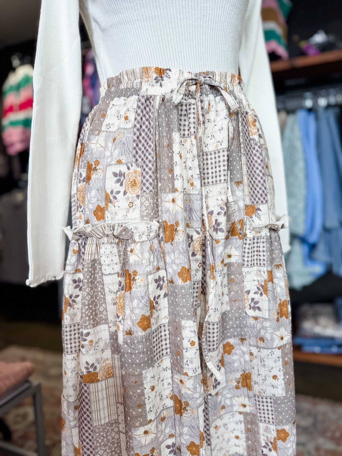 Patchwork Print Boho Wide Leg Pants