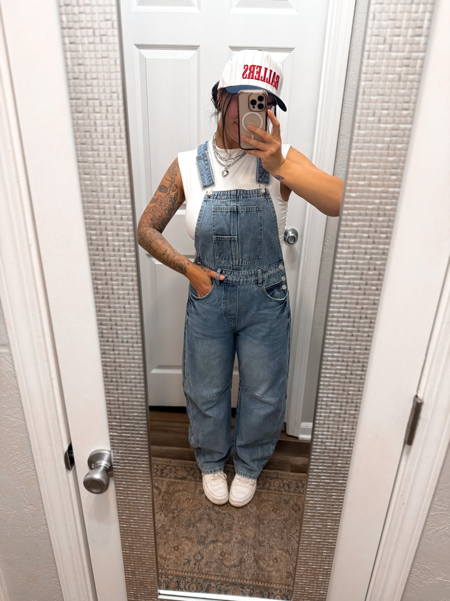 Denim Overall Barrel-leg Jumpsuit