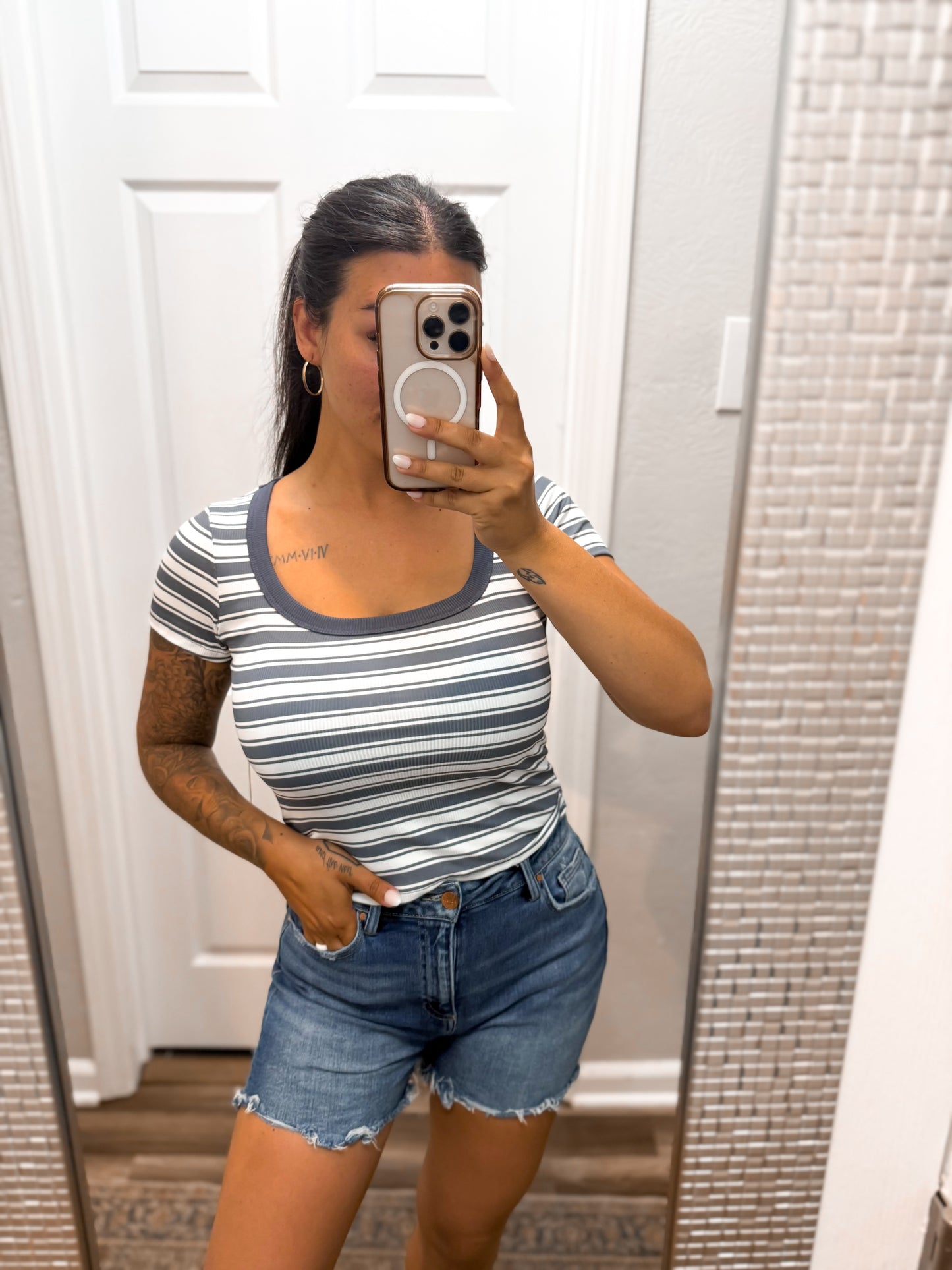 Everyday Striped Top - Blue Grey