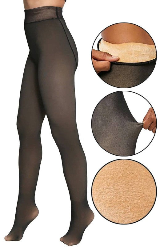 Fleece Lined Faux Sheer Tights