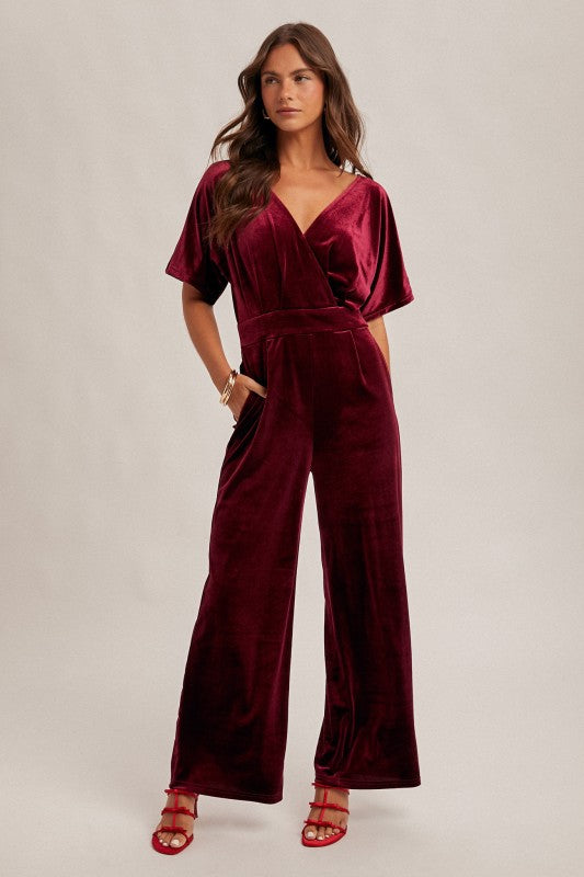 Santa's Favorite Velvet Jumpsuit - Red