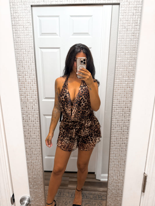 Spicy Girl Romper-Cheetah