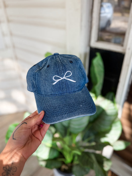 Denim Bow Hat- Dark Wash
