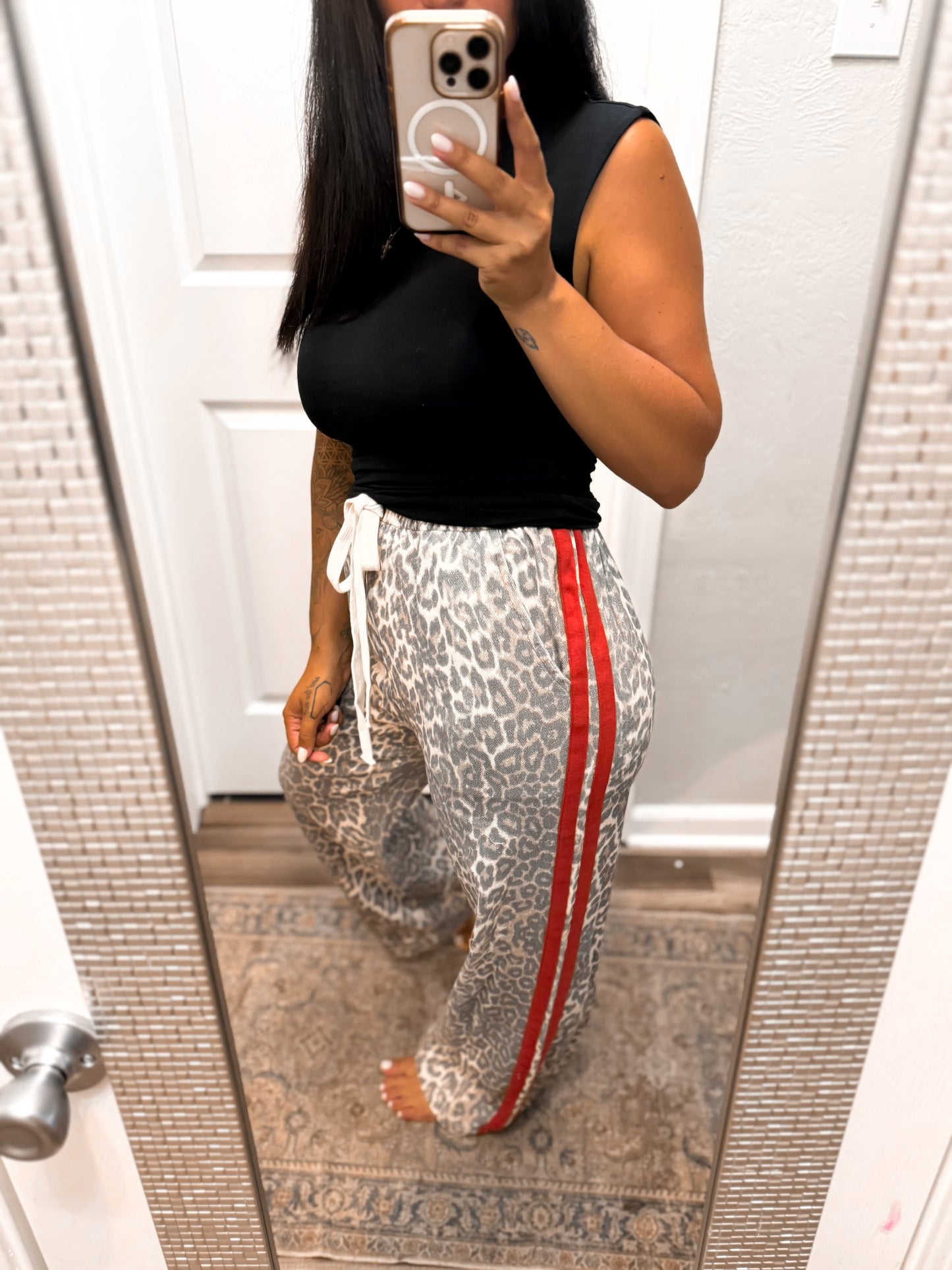 Red Trim Leopard Pants