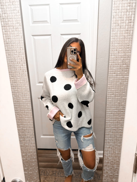 Polka Dots Contrast Cuff Sweater