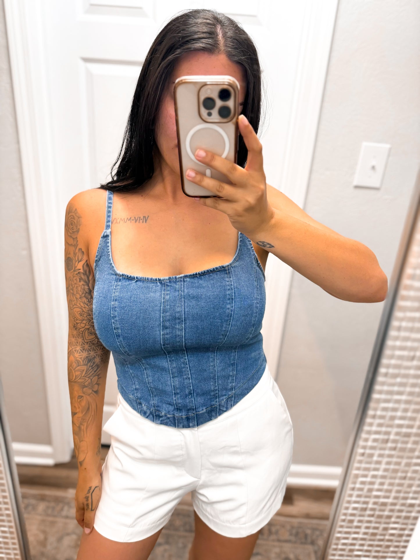 Best in Show Corset Stretch Top-DENIM
