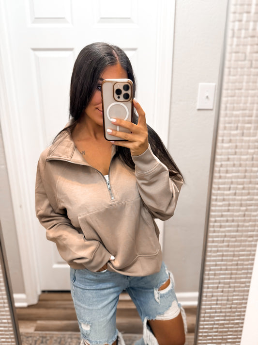 Scuba Half Zip Pullover-Taupe