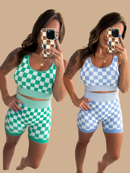 Checked Out Cropped Two Piece Set- 4 COLORS