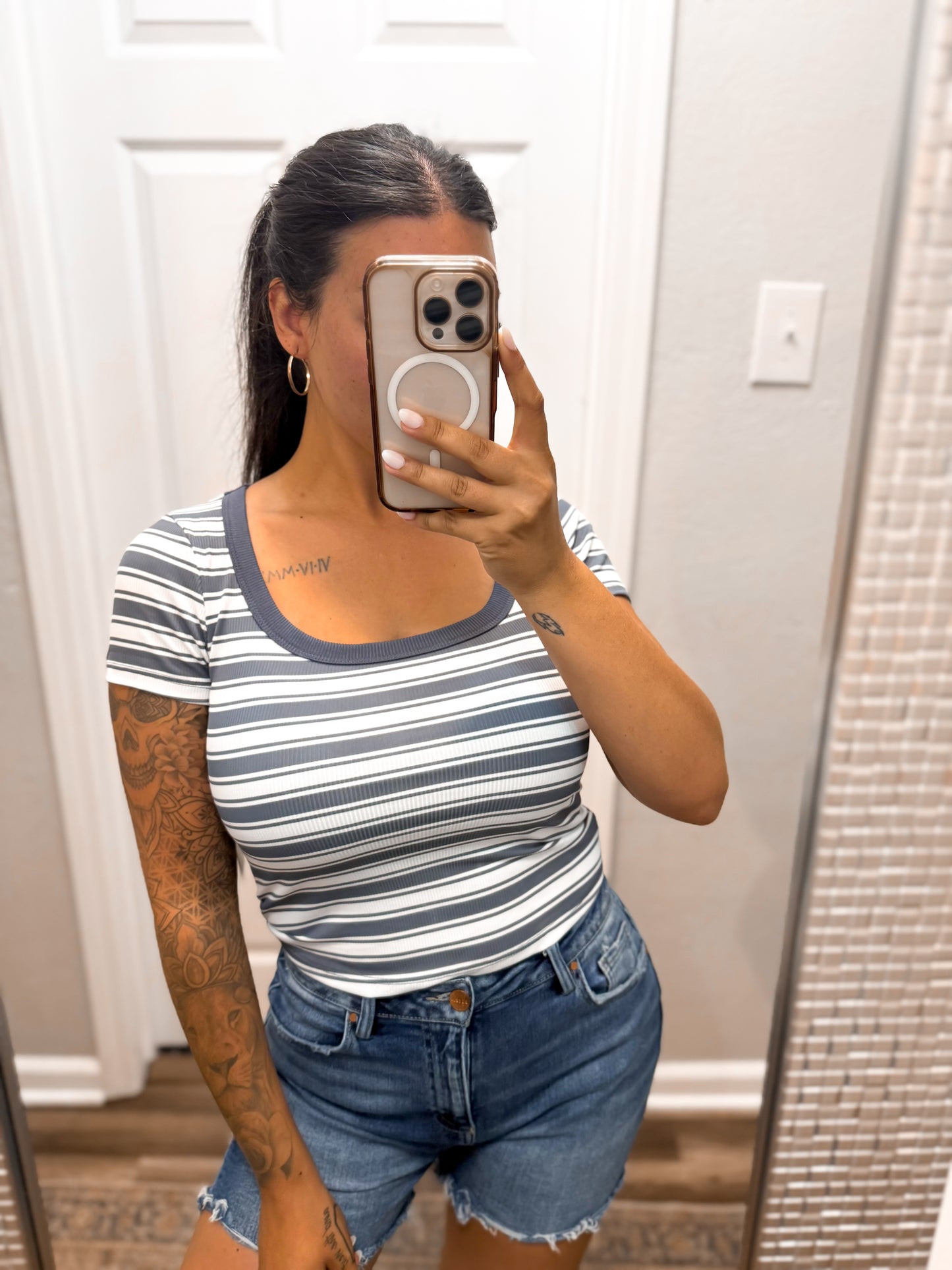 Everyday Striped Top - Blue Grey
