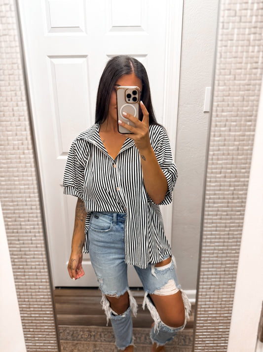 Striped Oversized Top- Black