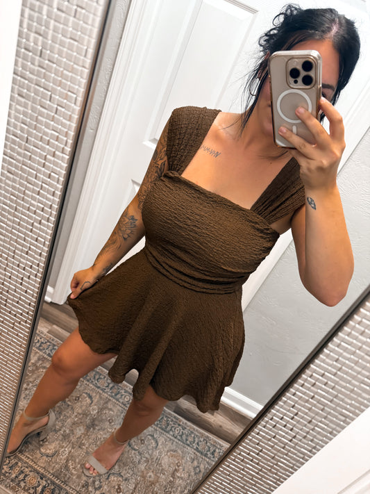 Sway Square Neck Romper- Brown