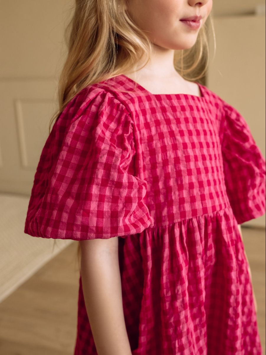 Pink Puff Sleeve Dress- KIDS