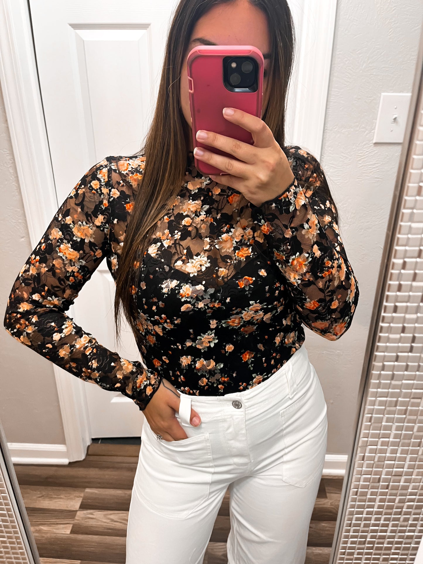 Dark Floral Mesh Top