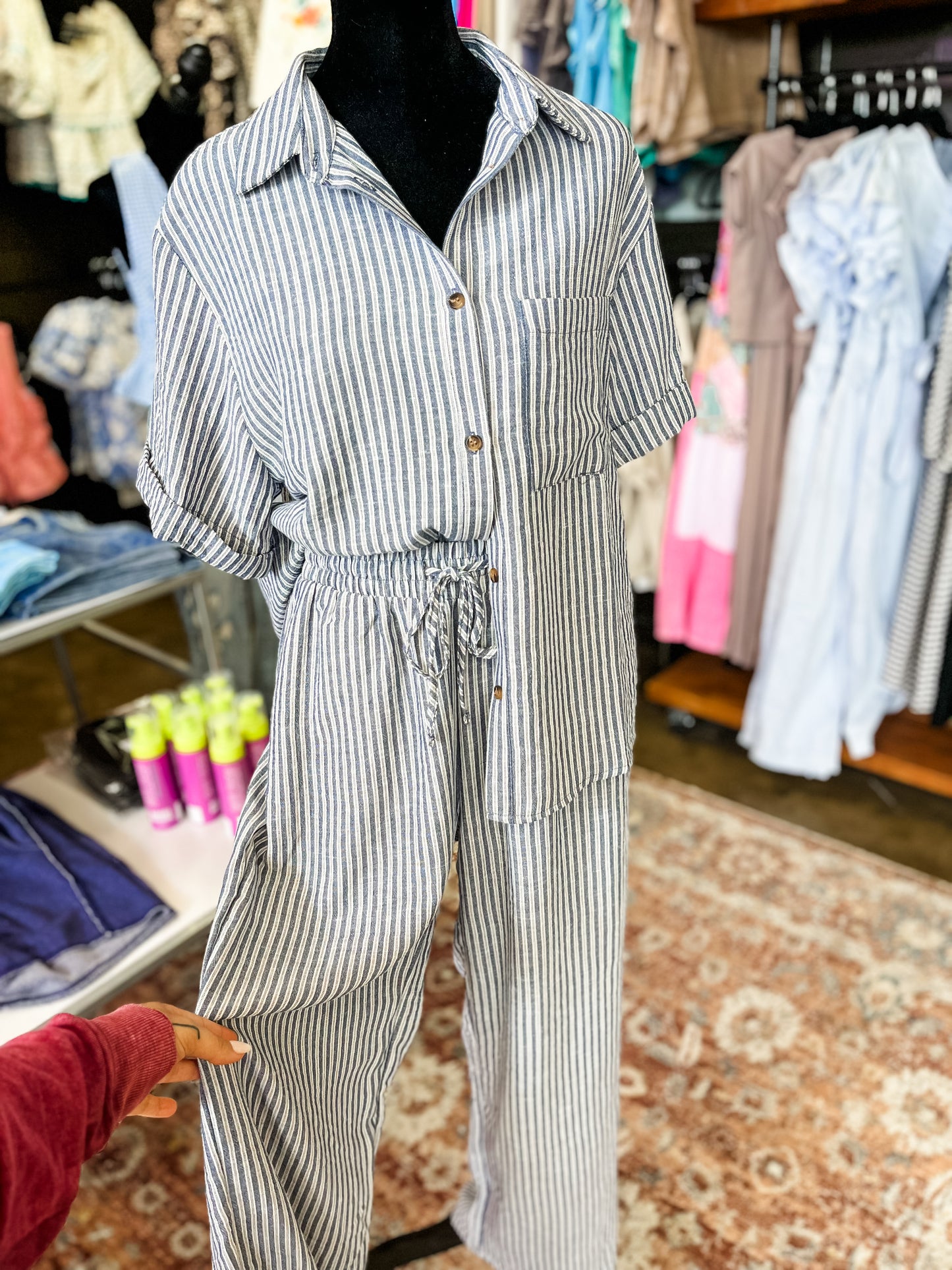 Navy Striped Pants