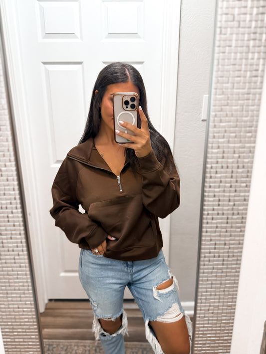 Scuba Half Zip Pullover-Chocolate