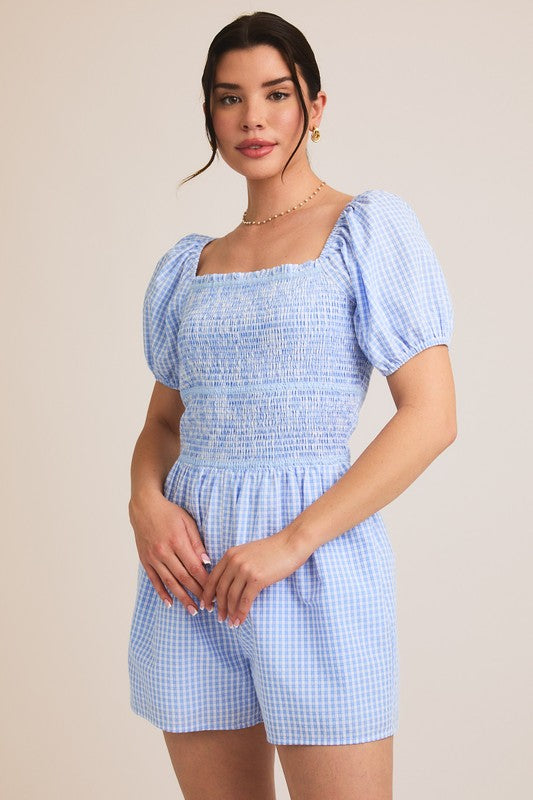 Blue Skies Gingham Romper