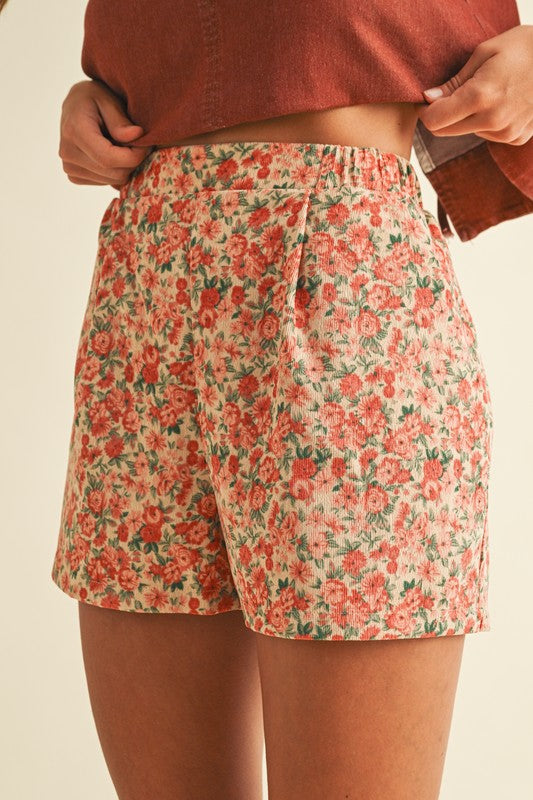 Fall Rose Corduroy Floral Shorts